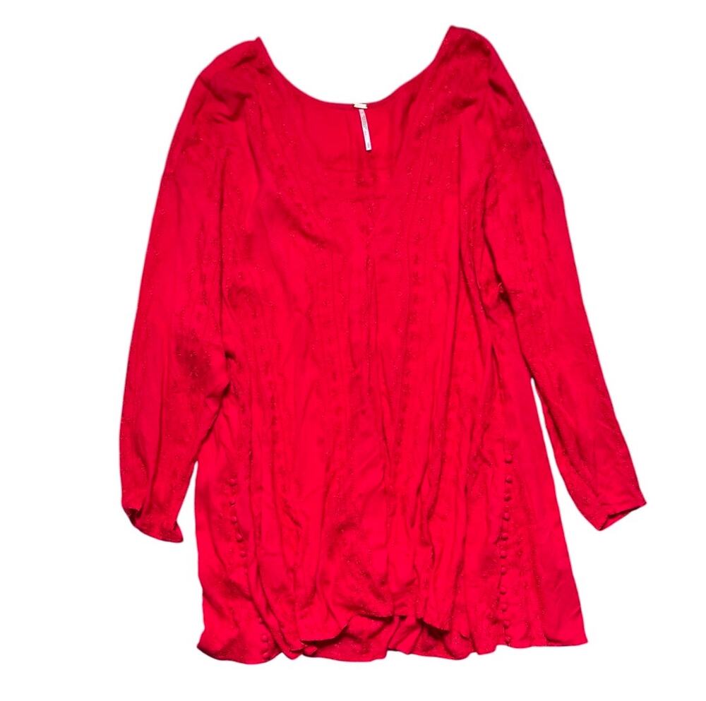 Free People Sea Breeze Floral Embroidered Long Sleeve Side Button Tunic Sz Large